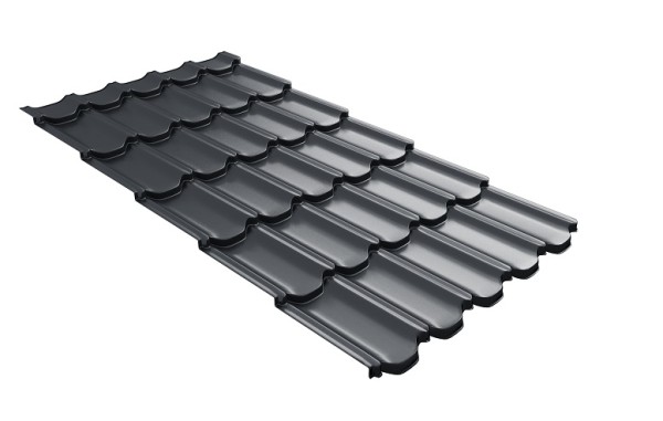 Металлочерепица квинта плюс с 3D резом 0,5 Satin Мatt RAL 7024 мокрый асфальт купить в Анапе